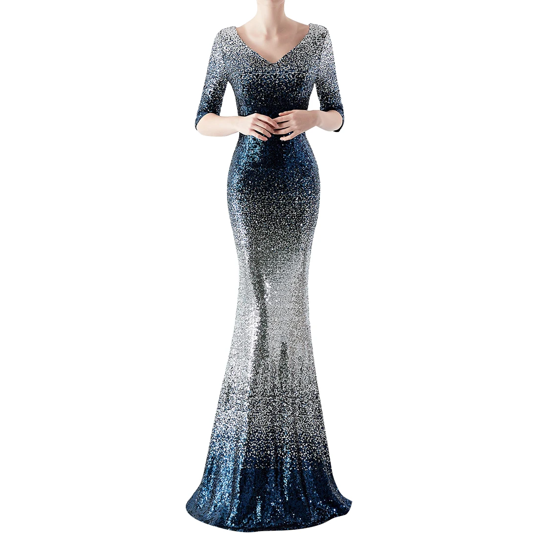 Sequin Maxi Русалка платья Сексуальные Глубокий V шеи женские длинные вечерние платья элегантные золотые серебряные вечернее платье Longue Femme Ete