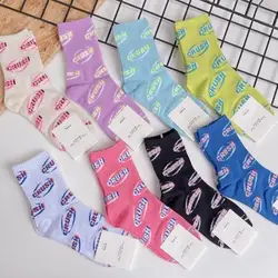 4 Pairs Pack Women's Socks Cotton Breathable Fluorescent Letters Girls Short Tube Socks Cute Korean Street Socks 2021 New Trend