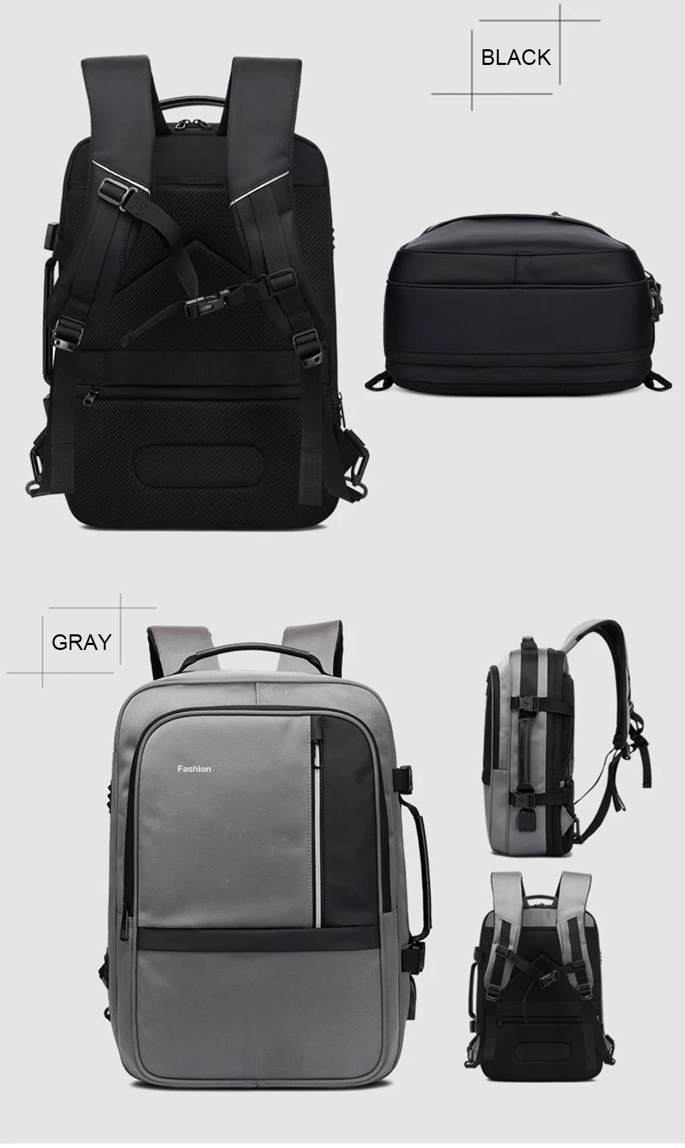 Fashion Laptop Bags Business Men Backpack 15.6 Inch Notebook Travel USB Charging Waterproof Backpacking Male Women Smart Bagpack (10)