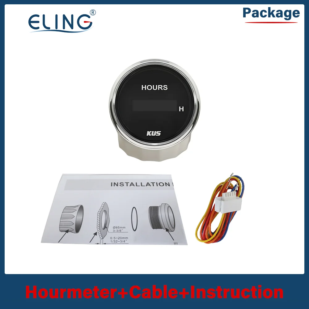 New KUS 52mm Digital Hour Meter 9-32VDC LCD Hourmeter Waterproof Time Gauge For Auto Boat with Red/Yellow Available Backlight engine hour meter
