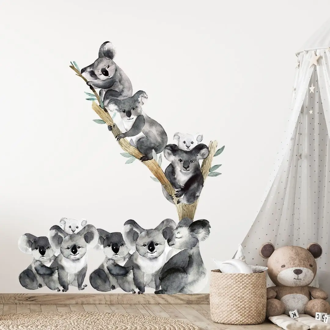 

Watercolour Animals Wall Decal Sticker Cute Koalas Baby Wall Stickers Animal Cartoon Black Modern Home Decorative