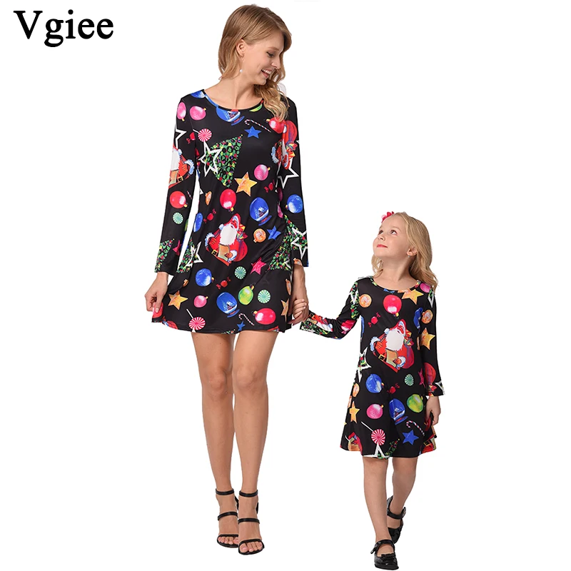 

Vgiee Mother Daughter Dresses Christmas Dress Outfits Print Full Print Pattern for Cartoon Mommy and Me Baby Girl Clothes CC683