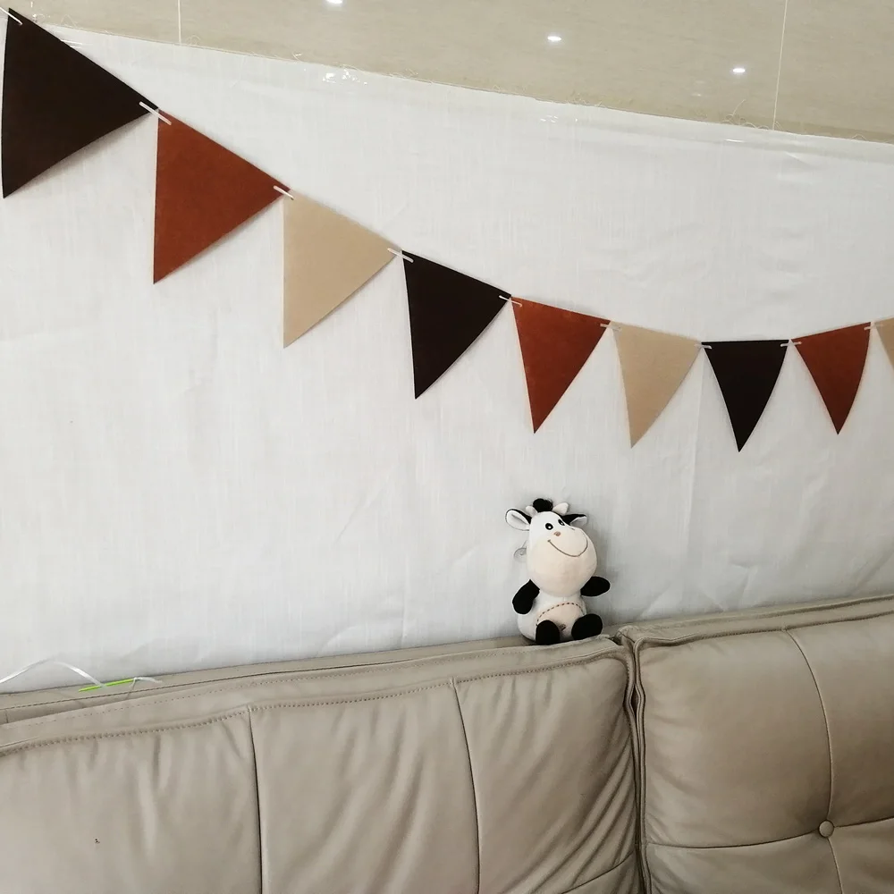 18 Flags Khaki Brown Felt Banner Garlands Birthday Bunting Pennant Baby Shower Wedding Garland Flags Party Decoration Supplies party decorations birthday banner birthday streamers wedding decor supplies