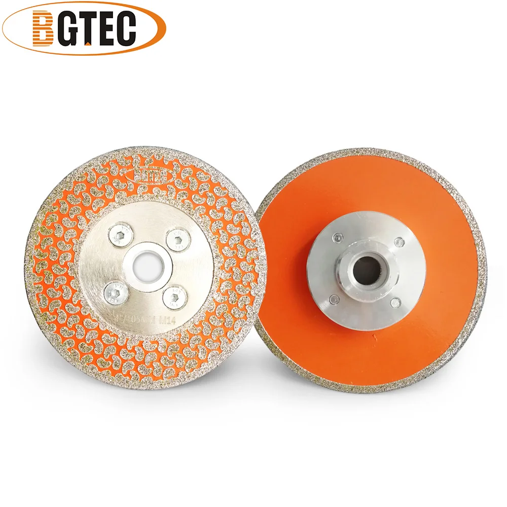 Bgtec 2pcs 4" Electroplated Diamond Cutting & Grinding Disc M14 Flange 105mm Granite Marble