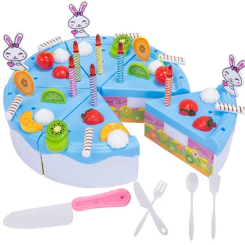 

46PCS Pretend Play Birthday Cake Cutting Fruit Toy DIY Kitchen Food Gift for Children Kids