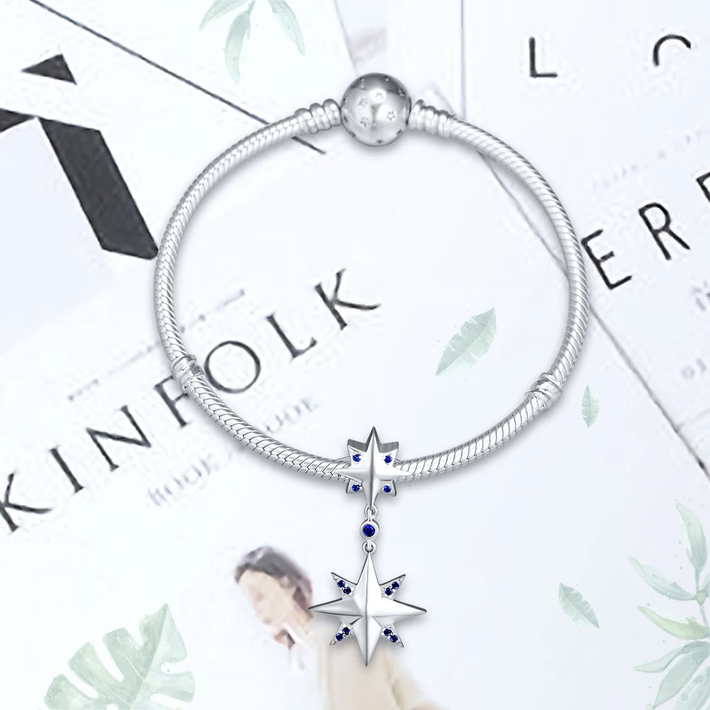 DIY Подходит для Pandora шармы браслеты проложить Желая Звезда бусины с Королевский синий CZ стерлингового серебра 925-ювелирные изделия
