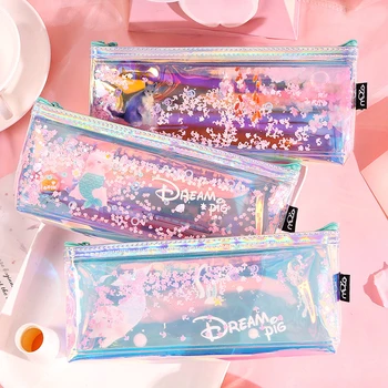 

Stationery Fresh Student Stationery Storage Bag Multi-Function simple Laser TPU Quick Sand Pen Bag Cartoon Oil Pencil Bag Box