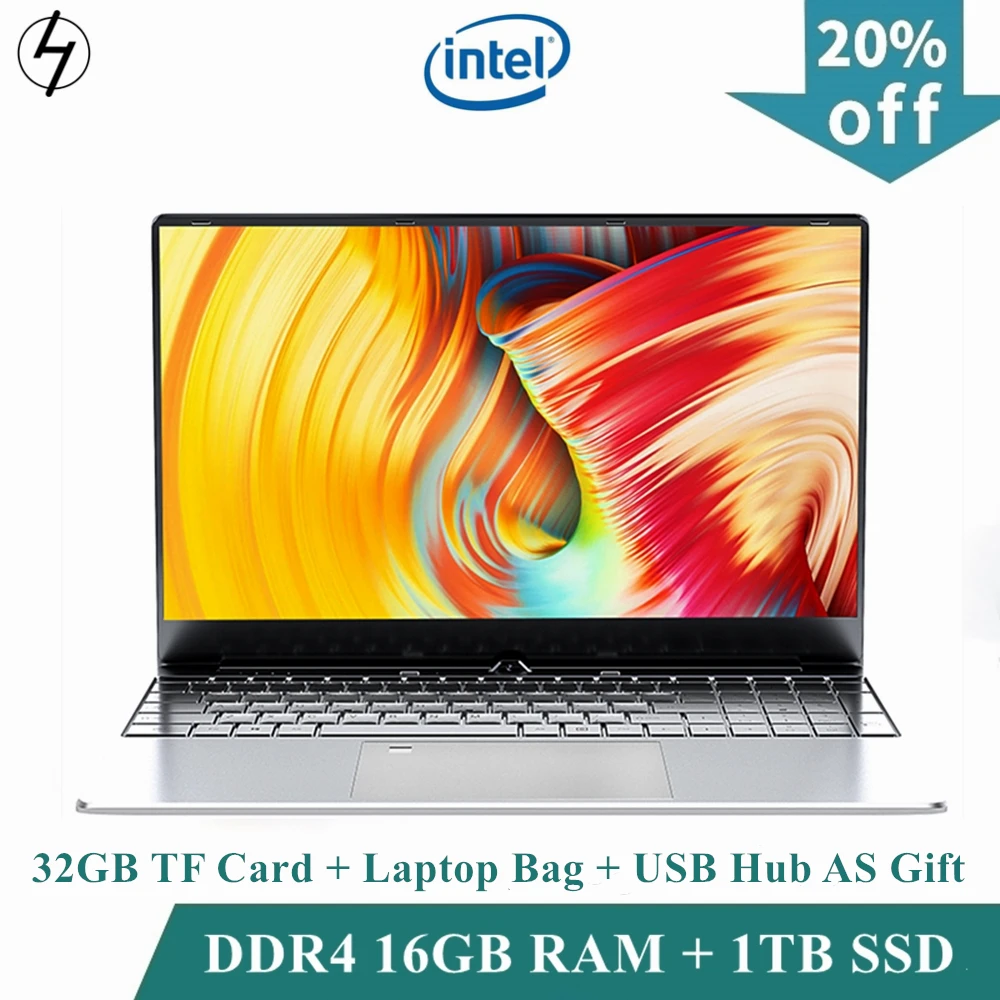 LHMZNIY Laptop 15.6 inch Windows10 Notebook 16GB DDR4 RAM 1T SSD HD screen intel 1.8GHz Camera student laptop Office MC LOL game