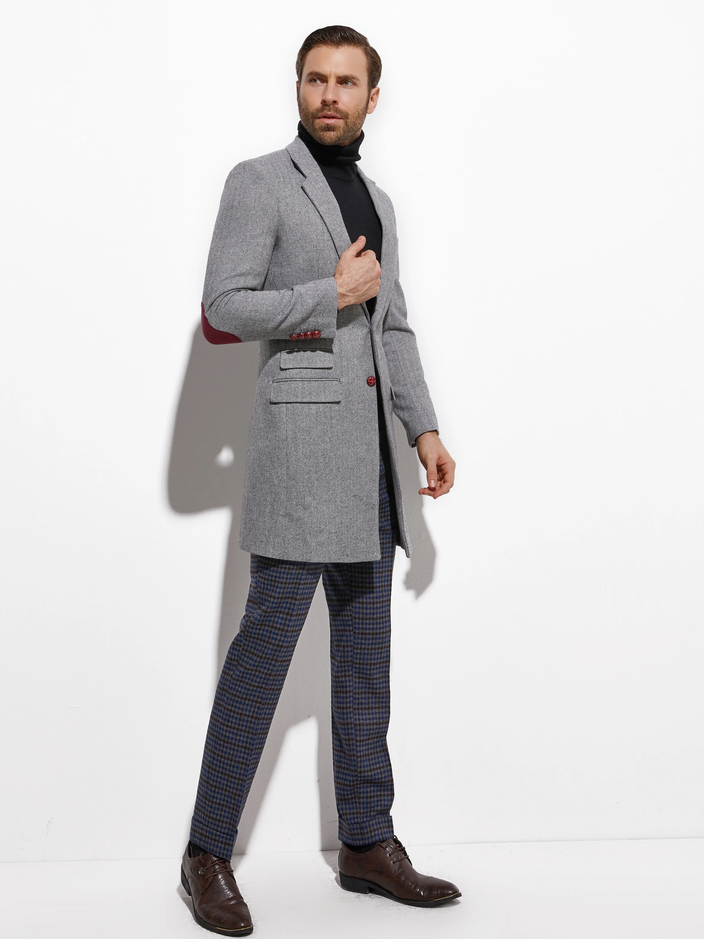 2026 Medium Length Spring Autumn Tailored Coat Custom Made Jacket Tweed Medium Long coat Mid-Length Coats Men Coats Long Peacoat