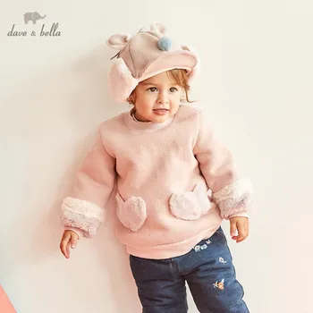 

DB12369 dave bella winter baby girls cute love pockets T-shirt children long sleeve tops girls high quality kids fashion tees