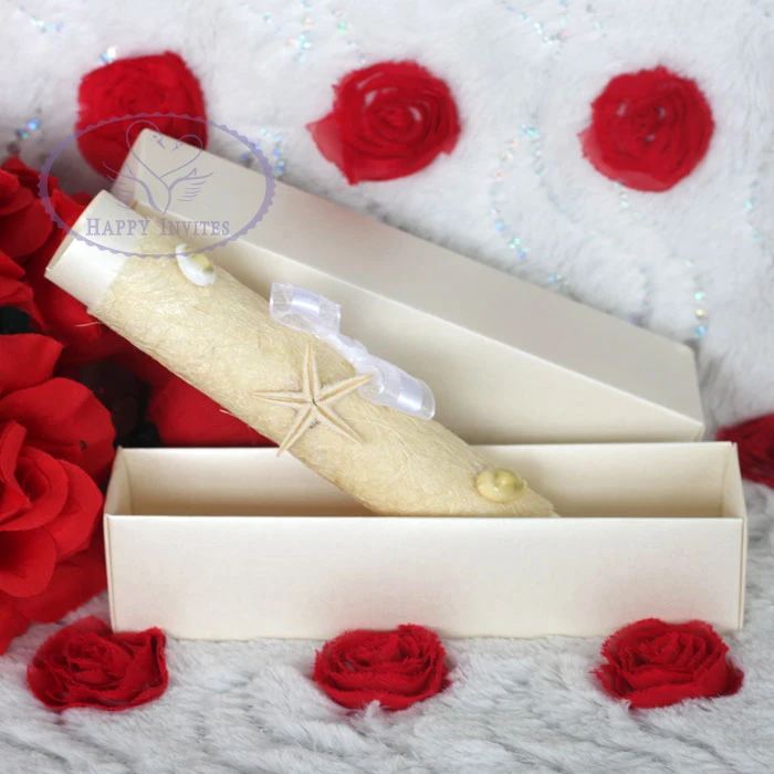 HI2056-17 Ocean Theme Wedding Invitation Scroll Invitations with Natural Starfish