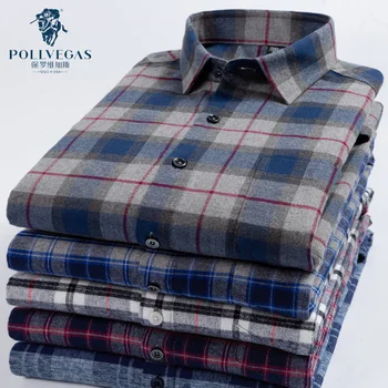 

Hot Sell New Autumn High Quality 100% Pure Cotton Plaid Casual Formal Long Sleeved Shirt Men Business Thick Fashion Soft Brand