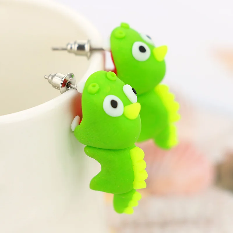 

Korean Green Cute Unicorn Little Dinosaur Earrings All-matching Handmade Simple Funny Biting Ears Soft Ceramics Ear Studs