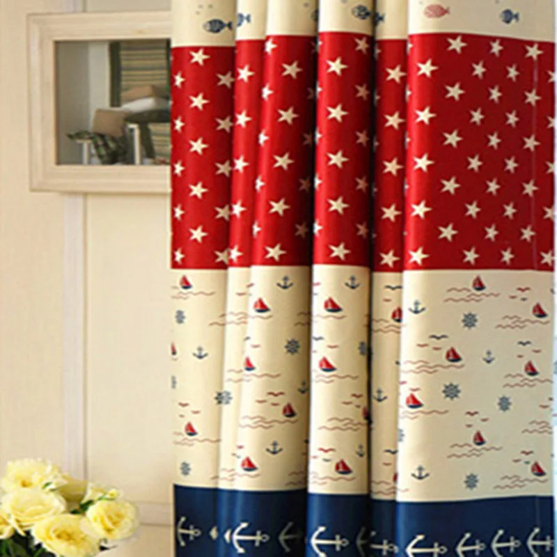 Fabric Curtain Синие/красные вышитые шторы Звездные тюлевые шторы с рисунком для детской комнаты якорь рыба парусник шторы для гостиной W-HM066#40 - Цвет: Fabric Curtain