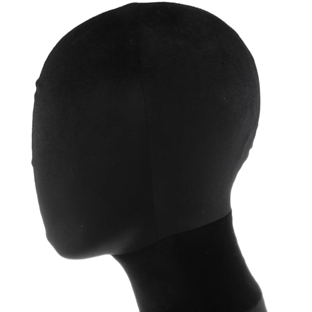 Black Wood Head Model with Stand - for Wig, Hair, Hat, Displaying, Headset Mannequin- Velvet