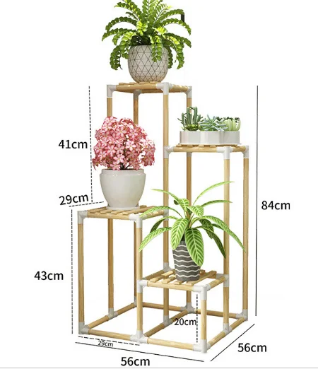 Горшки для растений из цельного дерева, 3/4 слоев, для внутреннего сада, Короткая Деревянная Полка для хранения, стойка для дома, балкона, большая Деревянная Подставка для цветов - Цвет: A8  56x56x84cm