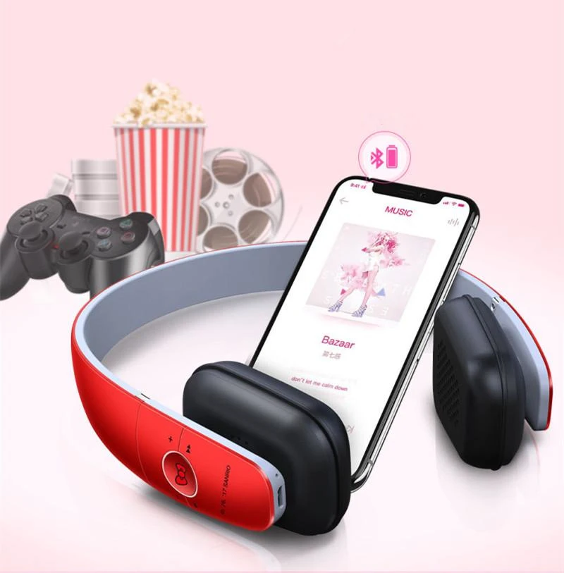 Модная Беспроводная bluetooth-гарнитура hello kitty, розовый/красный HIFI наушники с микрофоном для девочек