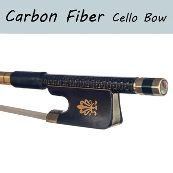 

Professional 4/4 Carbon Fiber Cello Bow Golden Silk Braided Carbon Fiber Round Stick AAA Grade Horsehair Fast Response