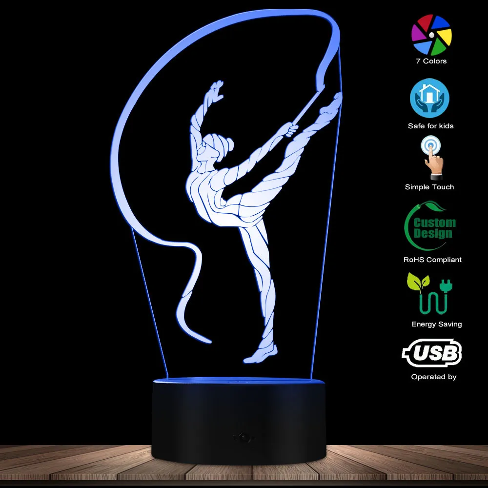 1 предмет художественной гимнастике 3D Иллюзия ночника лента для гимнастики танцор гимнастика девушка светодиодный декоративный ночник