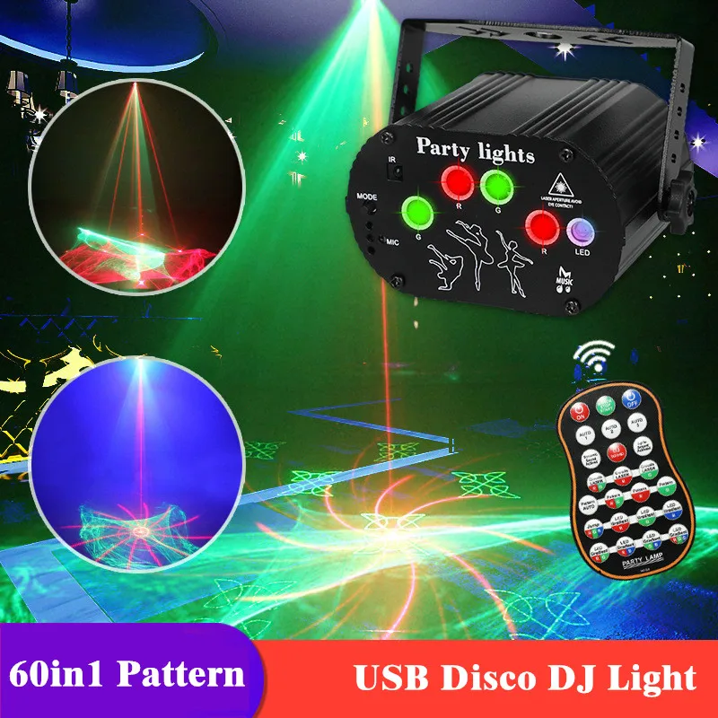 

60/240 Patterns USB Rechargeable Led Laser Projector Lights RGB UV DJ Sound Party Disco Light for Wedding Birthday Party dj Home