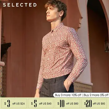 

SELECTED Mens cotton printed slim business long sleeve shirt| 419105588