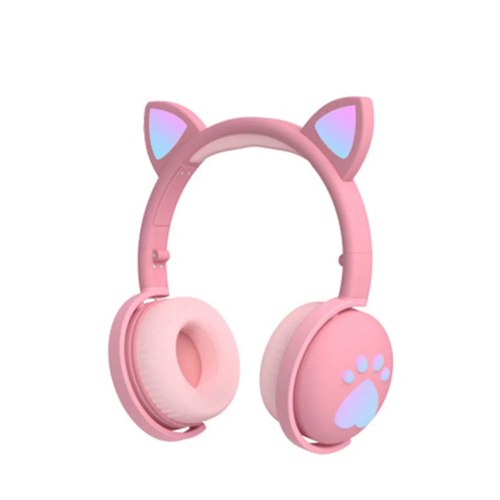 Bluetooth Headphones glowing cute LED Cat Ear Paw Girls Gift Kids Headset Wireless HIFI Stereo Bass 3 5mm Plug With Mic