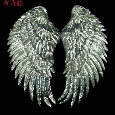 1 пара блесток с крыльями нашивки для одежды стразы бисером parch 19*35 см серебристые