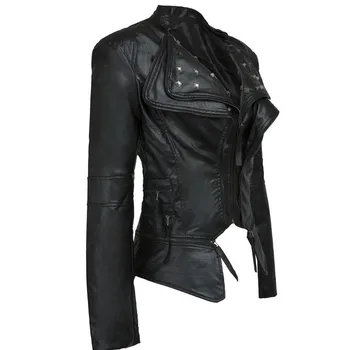 

2019 Winter Autumn Women Pu Coat Fashion Fake Leather Motorcycle Coat Zippers Gothic Faux Leather Jacket Outerwear