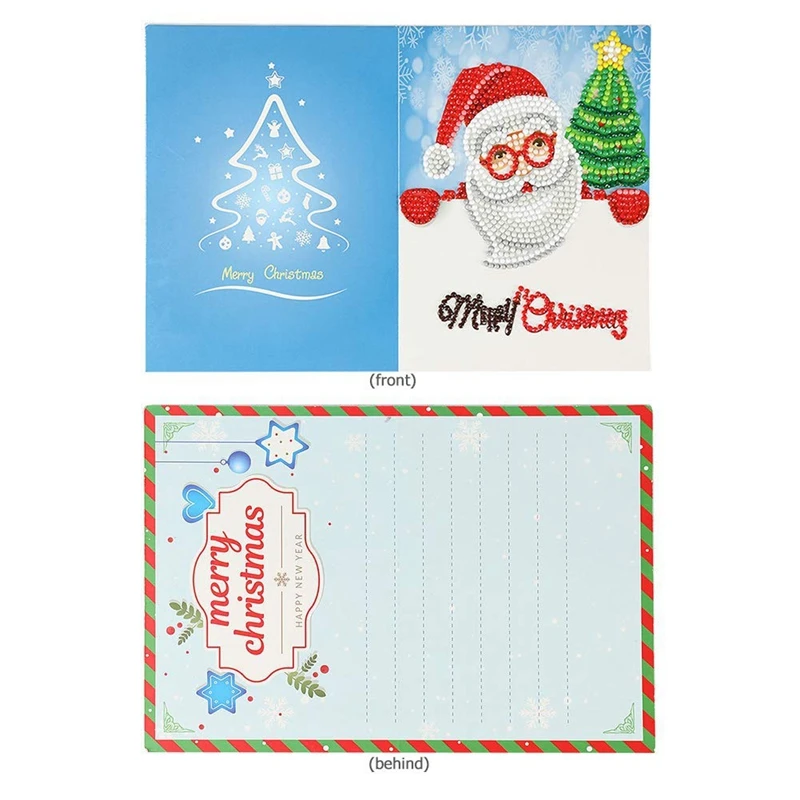  4PCS Christmas Party Invitations Cards DIY Santa Reindeer Snowman Xmas Tree 5D Diamond Painting Gre - 4000117863359