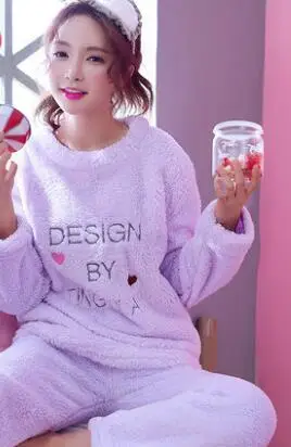 StyleQ Пижама женская зимняя уплотненная фланель спальный костюм для девочек Милая Домашняя одежда с длинными рукавами кораллового флиса круглая Ночная Пижама с горловиной H5637 - Цвет: StyleQ
