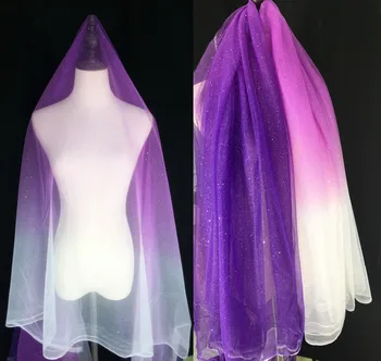 

Purple, Pink gradual change star sky yarn glitter powder Sequin perspective wedding net tulle lace clothing designer fabric 3M