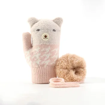 

Winter Cute Girl Boy Soft Bear Knitted Warm Soft Thick Plus Velvet Gloves