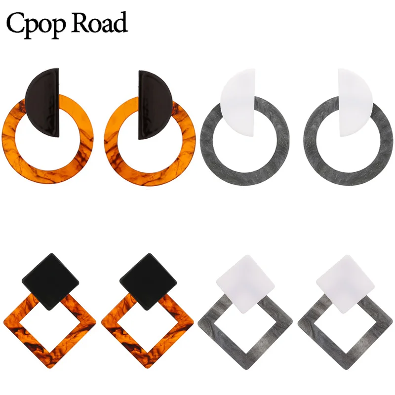 Cpop трендовые серые круглые акриловые серьги для женщин, лунные оранжевые квадратные ацетатные полимерные серьги, модные ювелирные изделия из нержавеющей стали