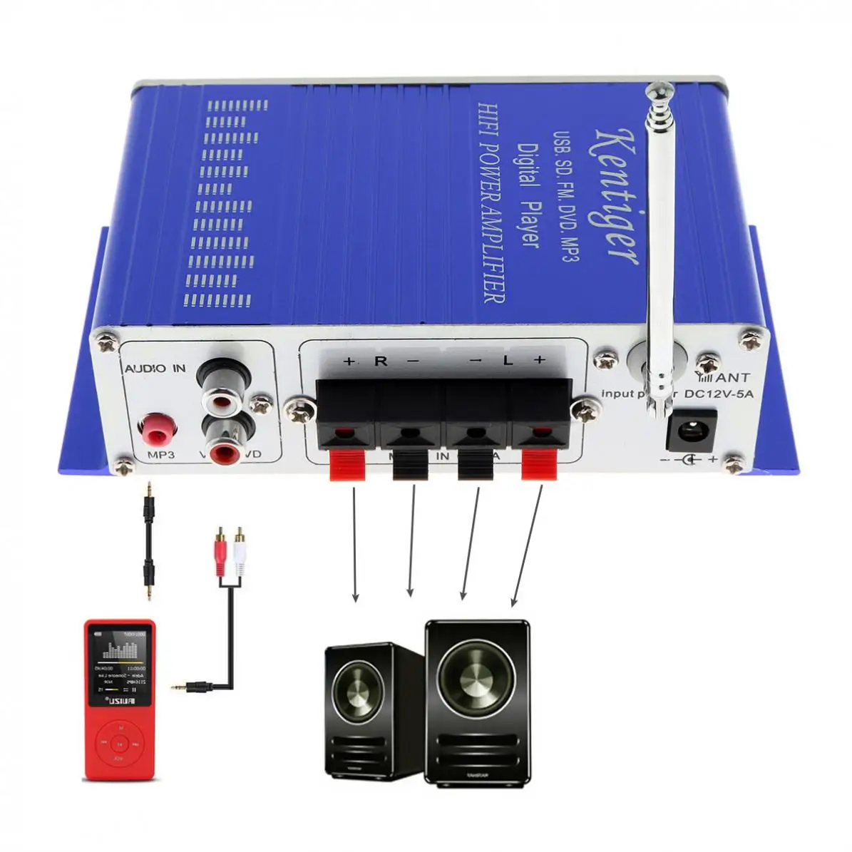 HY502 цифровой дисплей Hi-Fi 2CH автомобильный стерео усилитель мощности поддержка для iPod/USB/MP3/FM/SD вход