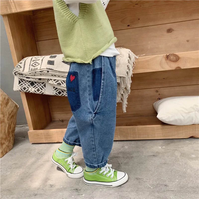 Autumn New Arrival Korean style cotton fashion loose all-match jeans long harlen pants for cool baby girls and boys