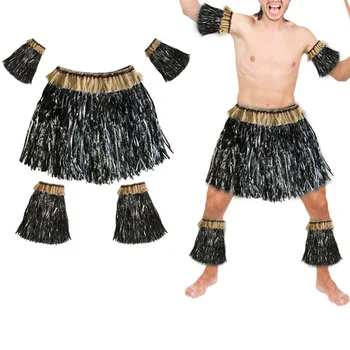 

Hawaii Grass Skirt Elastic Luau Grass Costume Skirt with Armbands Legbands for Beach Party E2S