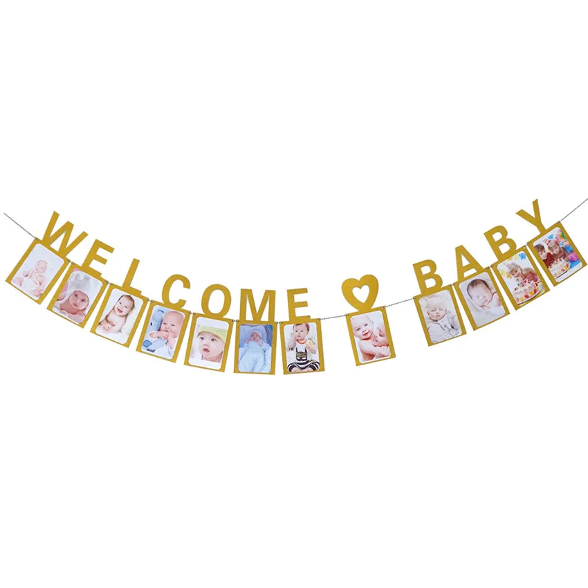 12 месяцы фоторамка баннер Baby 1st декорации с днем рождения Baby Shower 1st для маленьких мальчиков девочек мой первый год вечерние поставки - Цвет: D-2 Welcome