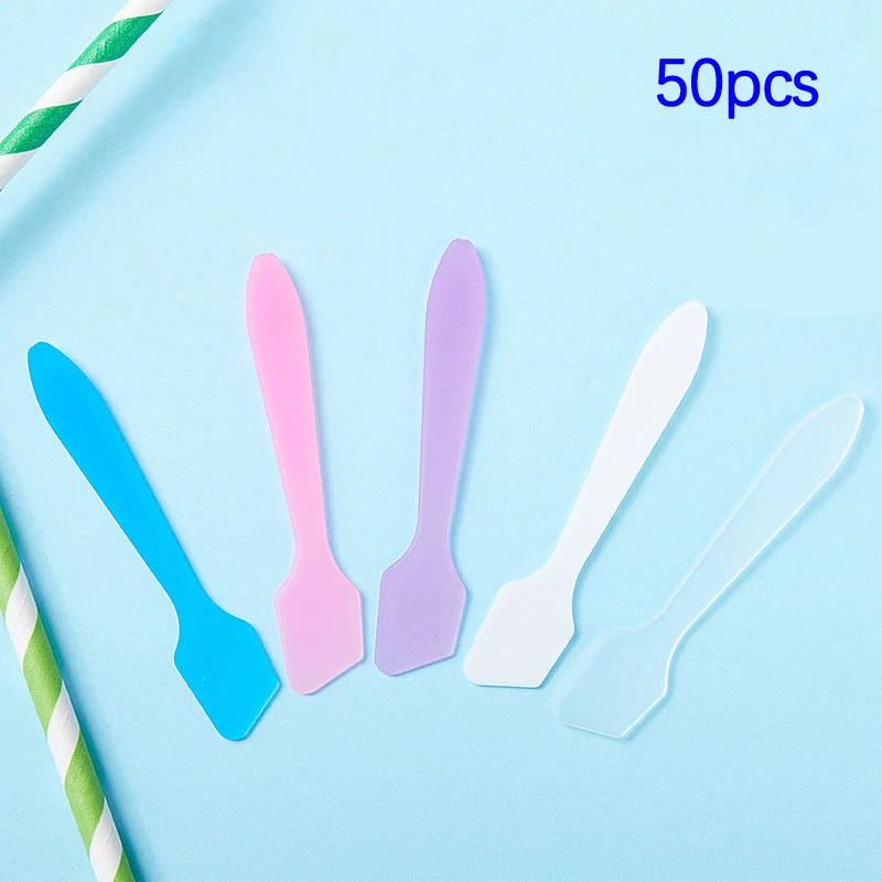 

50pcs Disposable Facial Cream Spatulas,Skin Care Makeup Mask Tip Scoops Frosted Cosmetic Spatulas Mixing and Sampling (color)
