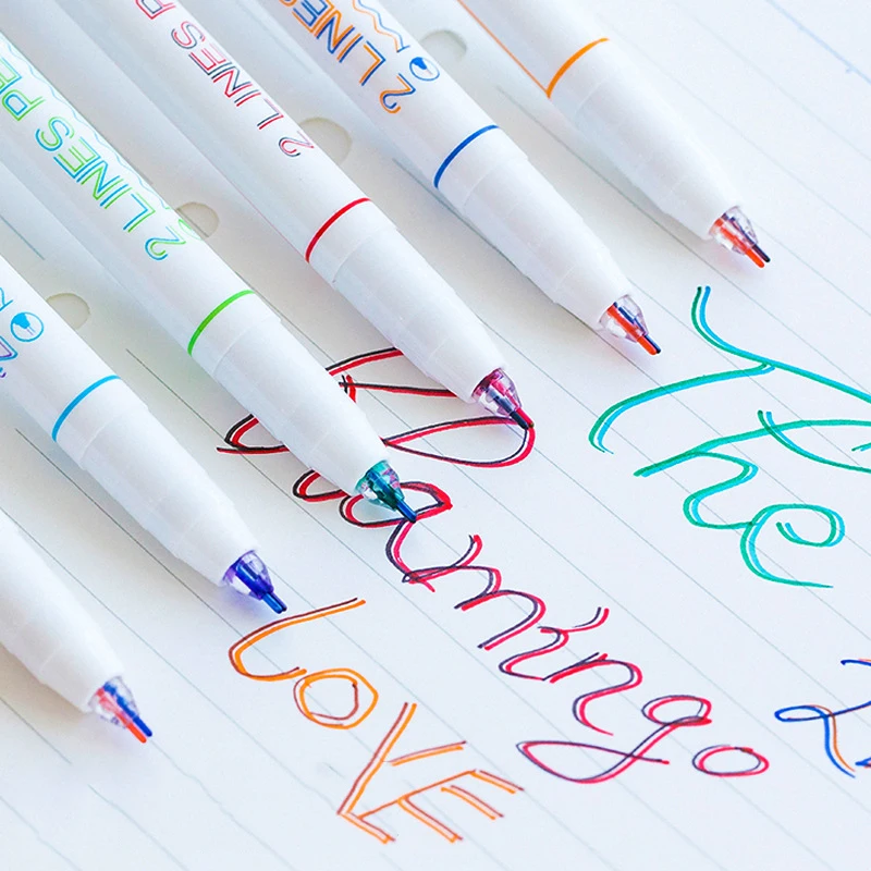 

6 Pcs/Box Double Line Pen Creative 2 Line Marker Pen 0.5mm Two-Color Gel Pen For Kids Gift School Office Stationery Art Supplies