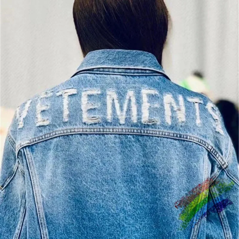2020ss Vetements Destroyed Skinny Slim Denim Jacket Men Women 1:1 High-Quality Streetwear Cowboy Men's Jean Jacket 2020ss Vetements Destroyed Skinny Slim Denim Jacket Men Women 1:1 High-Quality Streetwear Cowboy Men's Jean Jacket