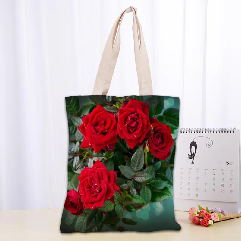 女性用のパーソナライズされたバラの花柄のショッピングバッグ,トート