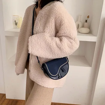 

Suede Women's Shoulder Bags Designer Bag Oval Wild Saddle Bag PU Messenger Bag Fashion Lady Handbags High Quality Black