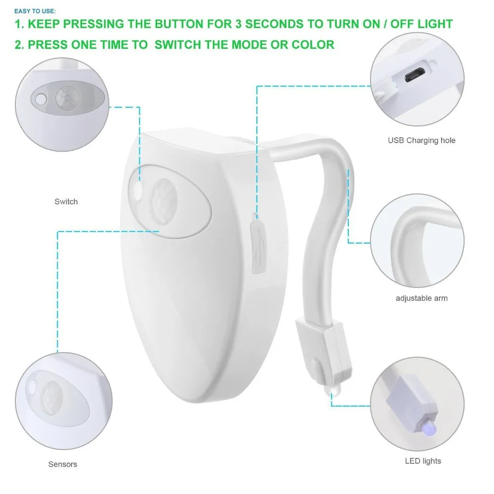 Motion Sensor Rechargeable Toilet Seat Light  Usb Rechargeable Light  Motion Sensor - Night Lights - Aliexpress