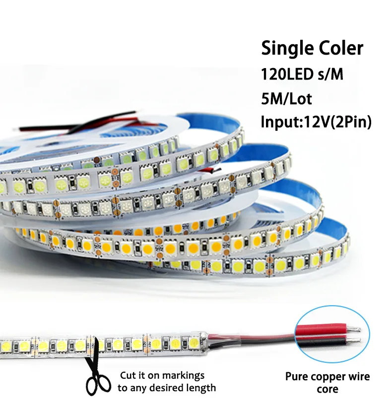 Светодиодная лента 5050 RGB белый/теплый белый DC 12V гибкий светильник/RGB теплый 120