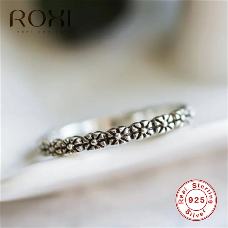 ROXI винтажные ромашки цветок палец кольца для женщин Stackable обручальное кольцо стерлингового серебра 925 кольцо обещание на помолвку подарки
