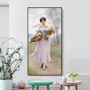 

A Girl in Lilac Dress by Blaas Protrait Canvas Painting Posters Picture Wall Art Prints Decoration For Living Room Bedroom Mural