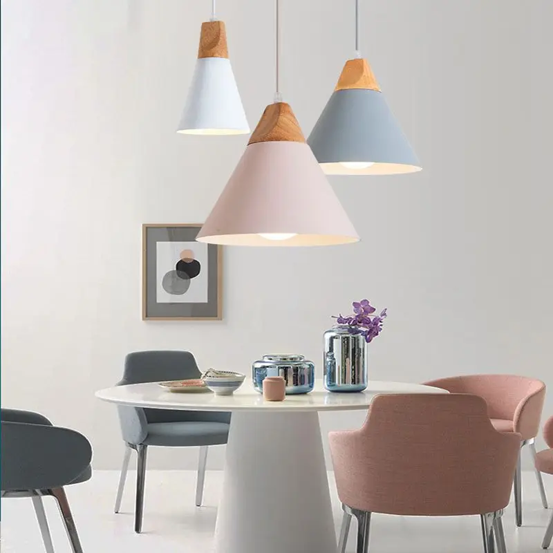 Nordic Modern LED Wood Yellow White Grey Black Pink Blue Green Pendant light Cafe Restaurant Living Colorful Home product Lamp afbeelding