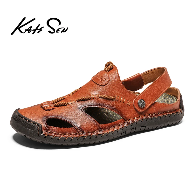 

2020 New Summer Sandals Men Genuine Leather Classic Roman Sandals Outdoor Beach Slipper Men Water Trekking Flip Flops Size 38-46