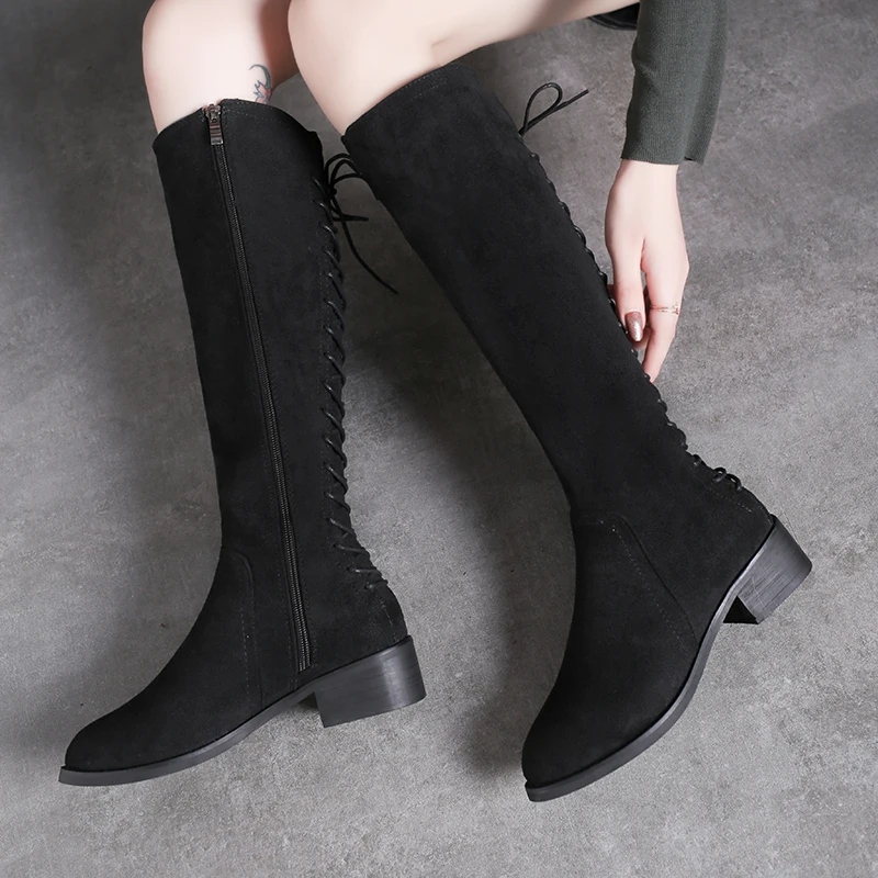 

Shoes Lace Up Boots Winter Women Luxury Designer Flat Heel Round Toe Bootee Woman 2019 Sexy Thigh High Heels High Sexy Booties
