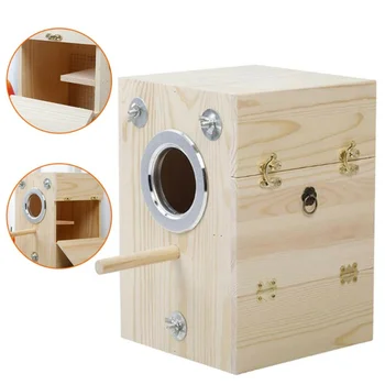 

Solid wood vertical parakeet bird nest Sycamore wood Warmming Bird breeding box incubator Easy to install and clean up